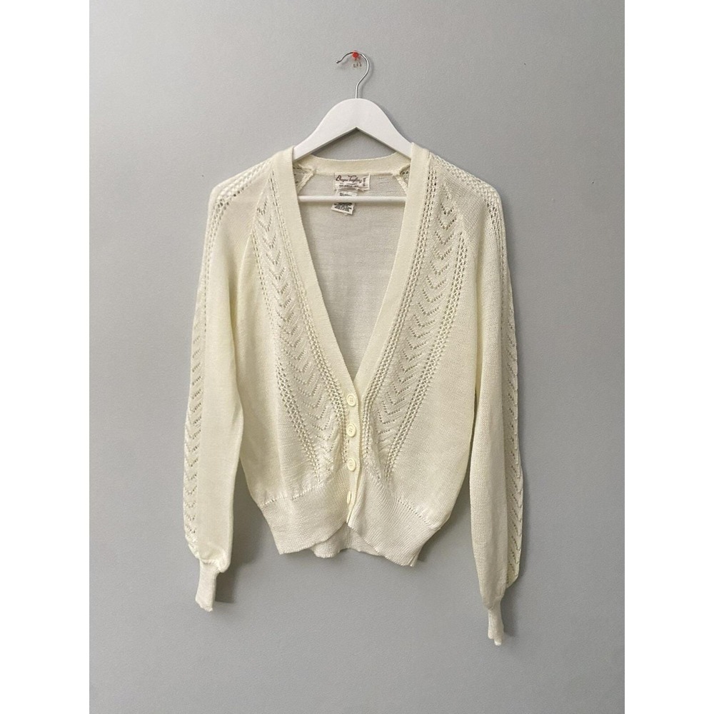 Vintage Women's L Dayne Taylor Cardigan Sweater Lacey Knit Cottagecore Feminine